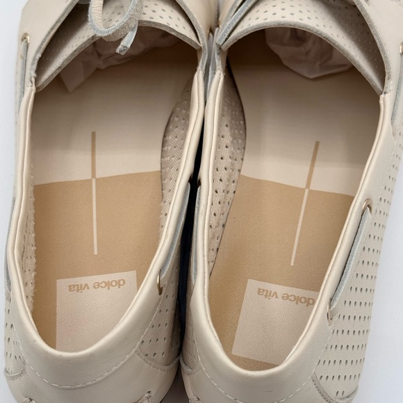 Dolce Vita Lakin Loafers Ivory Perforated Leather Boat Classic Lace-Up Flats - Picture 9 of 16